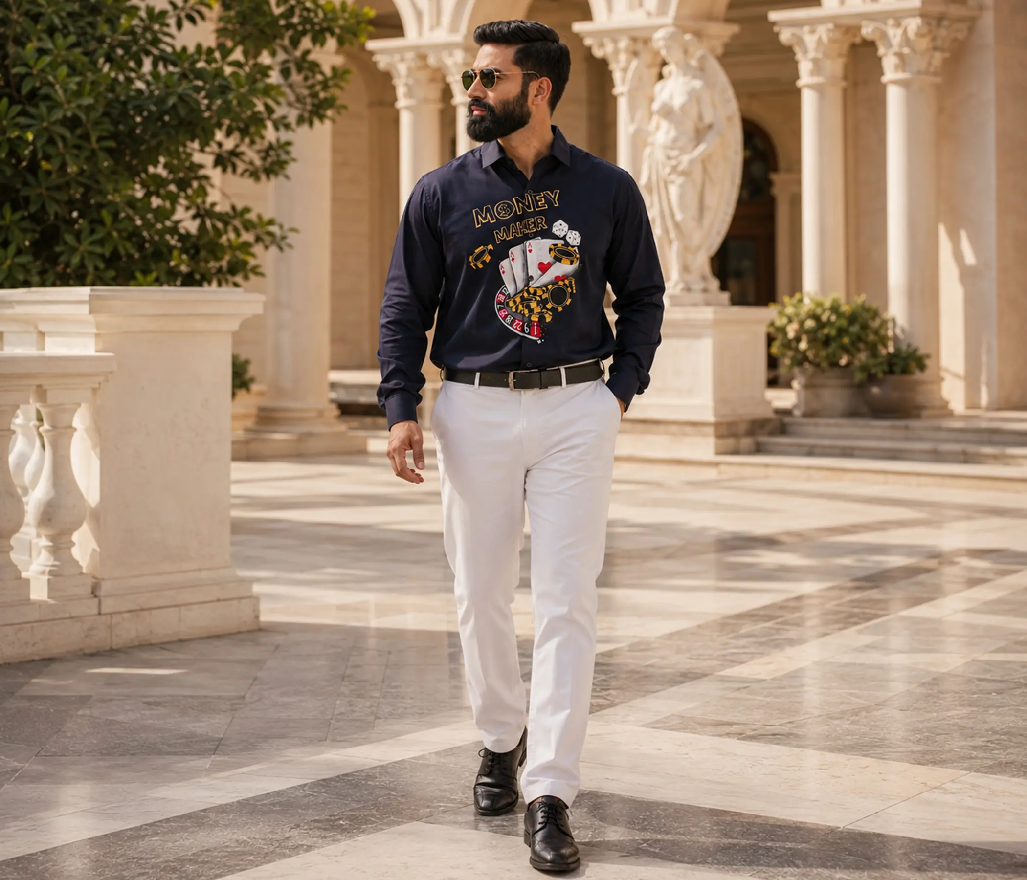 Navy Blue Hand-Painted Money Maker Shirt for Perfect Mens Collection